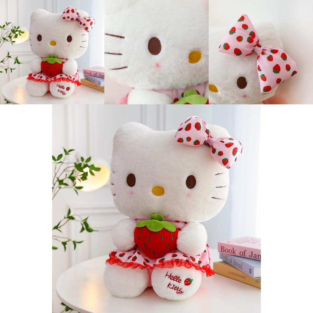 Cute Strawberry Kt Cat Plush Toy For Kids Girls Soft Stuffed Animal Pillow Gift