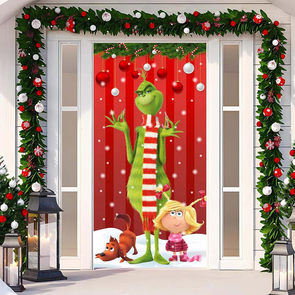 Vánoční potah na dveře Dekorativní závěsná látka Zelený potah na dveře Vánoční dveřní závěs Novoroční tapiserie Potah na dveře Pozadí
