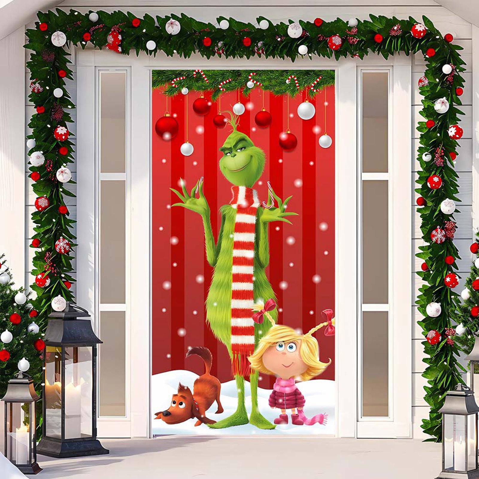 

Рождественский чехол на дверь, декоративное подвесное полотно, зеленый чехол на дверь, рождественская дверная занавеска, новогодний гобелен, чехол на дверь, фон One Size