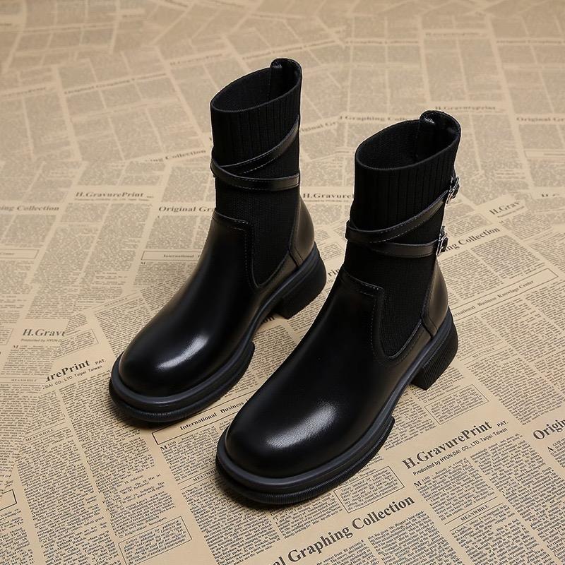 Fashion Women's Boots Fashion Elegant Soft Leather Boot Outdoor Casual Platform Boots for Women Elastic Socks Ankle Boots Zapatos Mujer