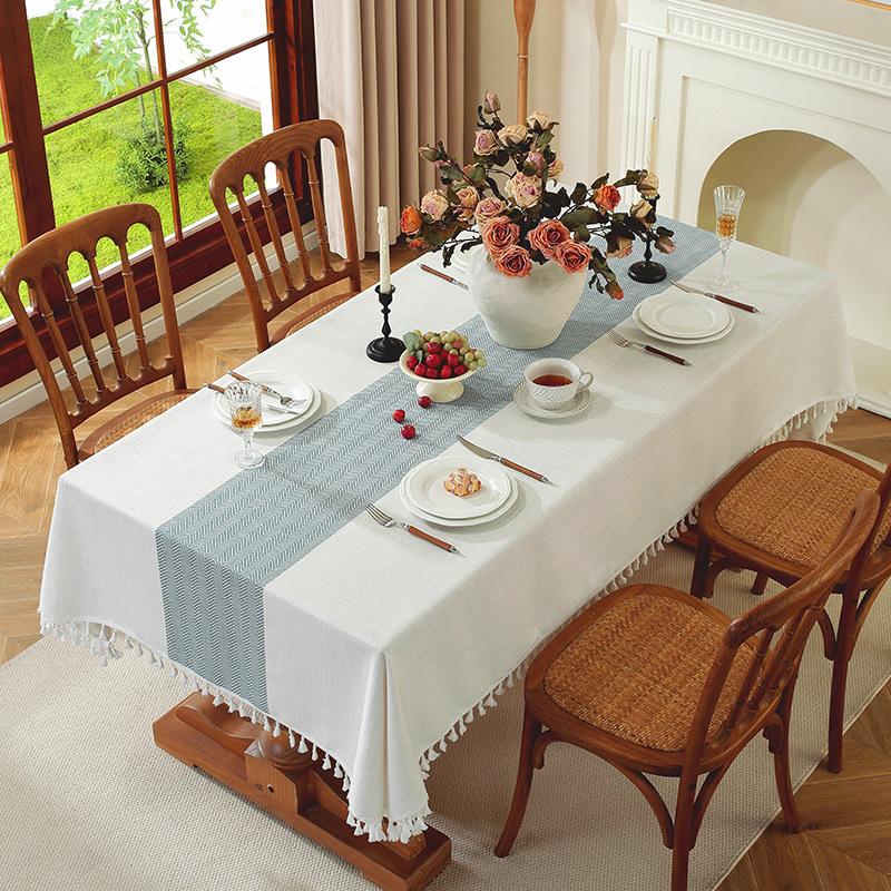 Tablecloth Ins European And American Style Lace Cotton And Linen Fabric Striped Simple Square Dining Table Mat Coffee Table Tablecloth Ins Style