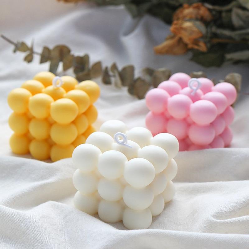 1PC Square Cube Candle Mould Soy Wax Essential Oil Aromatherapy Candle DIY Cloud Shape Candle Material Wax 3D Silicone Mold