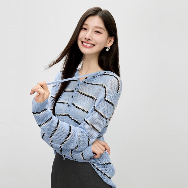 

Qiusbuiyiren Women s Hooded Loose Hollow-Out Knit Top S