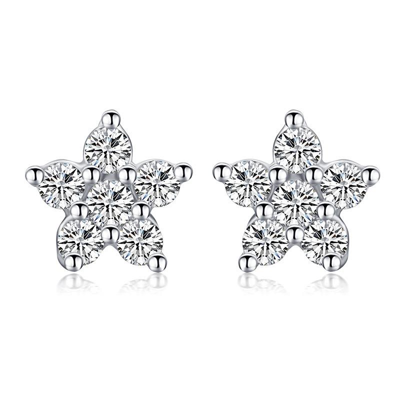 Bague Ringen 925 Sterling Silver Moissanite Stud Earrings 1.2ct 6 Stones Flower Women Earring For Party Engagement Fine Jewelry