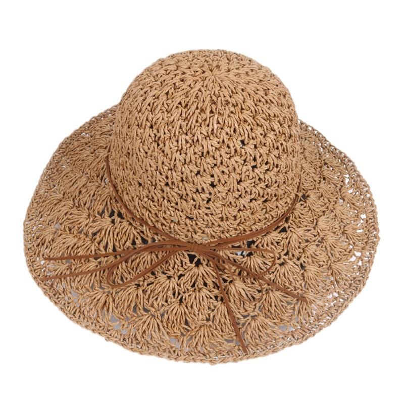 Women's Summer Handmade Crochet Straw Hat with Floral Pattern, Wide Brim Sun Hat, Hollowed-out, Foldable, Sun Protection Beach Fisherman Hat