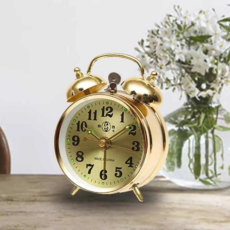 Metal Mechanical Alarm Clocks Creative Desk Bedside Table Desktop Clock Alarm Bedroom Decorations Accessories Battery Operate
