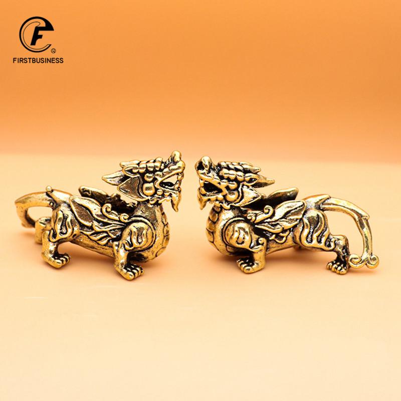 Antique Copper Chinese Mythical Beast Pixiu Miniature Figurines 1 Pair Ornaments Brass Lucky Animal Qi Lin Desktop Decorations