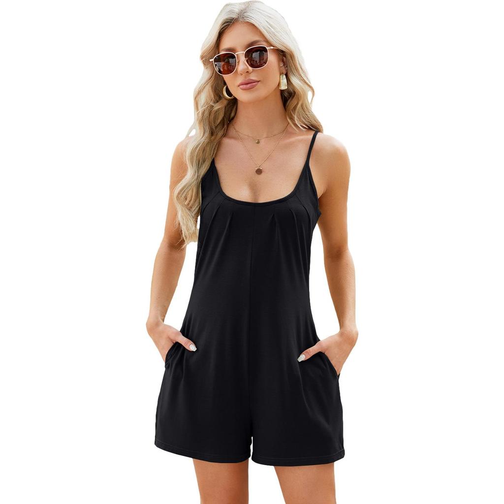 Summer Printed Sleeveless Suspender Jumpsuit Shorts Women Casual Loose Jumpsuits Wide Leg Overalls Rompers