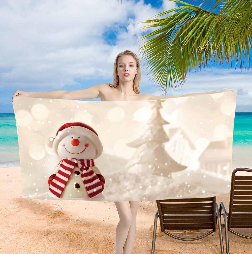 Merry Christmas Snowman Background Cute Single sided Printed Beach Towel Home Decoration Bath Towel 75x150cm Bathroom