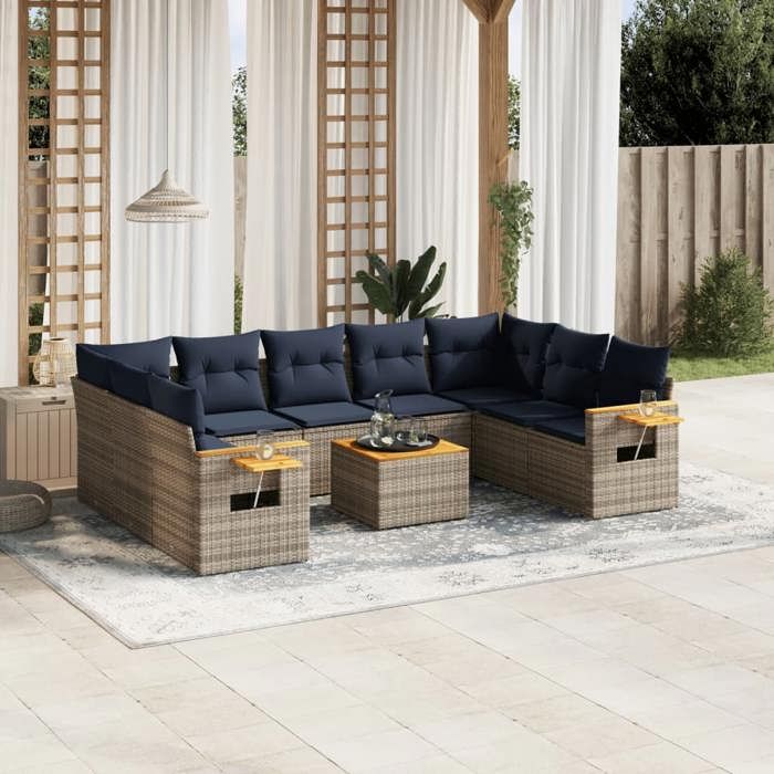 VidaXL Garden Lounge Set with Cushions 10 Pcs, Patio Sofas, Furniture Set, Outdoor Terrace Furniture, Grey 3227125