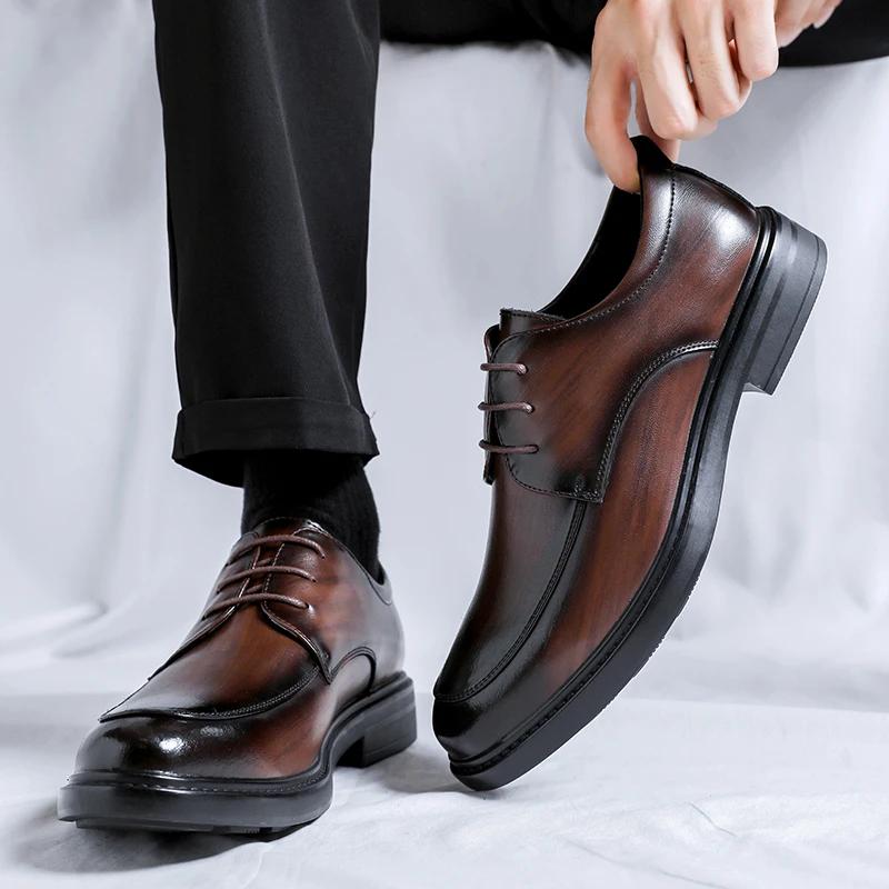 FashionMen's Shoes lace up Oxfords Quality Patent Leather black Wedding Leather Soft Man Dress Formal business dress Shoes for men