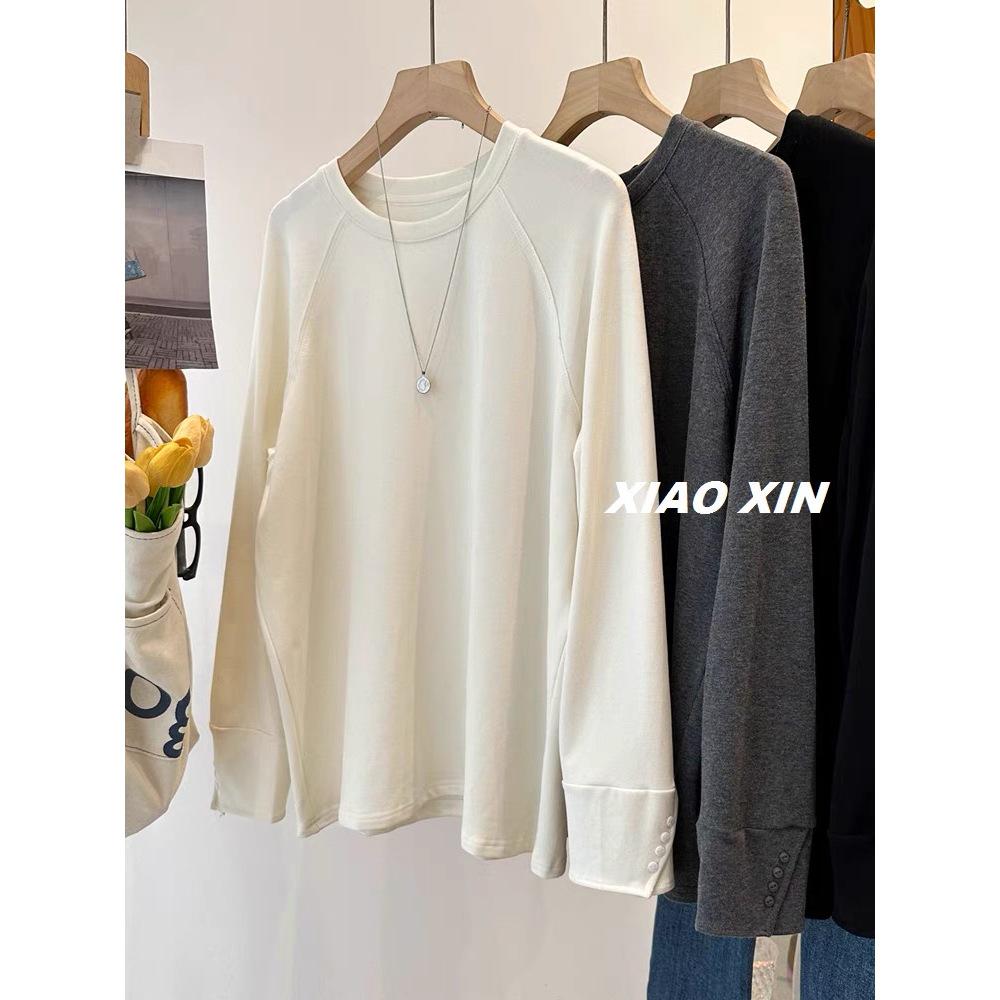 Plus Size Patchwork Cuff Thermal Long Sleeve Women's Loose Top