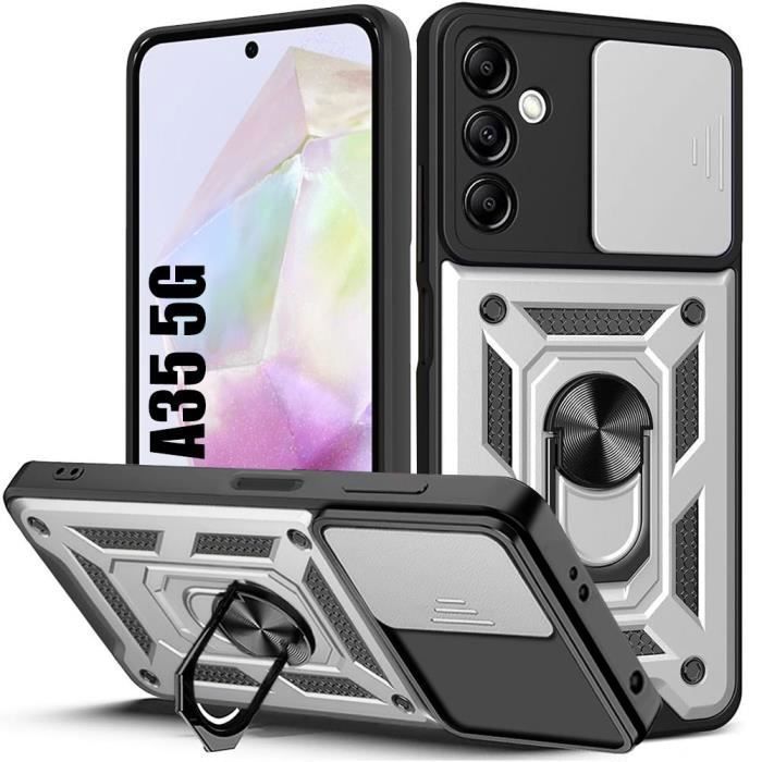 Protective Case - BOOLING - for Samsung Galaxy A35 5G - Silver - Shockproof - 360° Rotating Ring