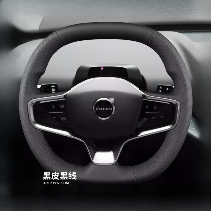 for Volvo EX30 2024 2025 Hand-stitched black non-slip  Leather Car Steering Wheel Cover