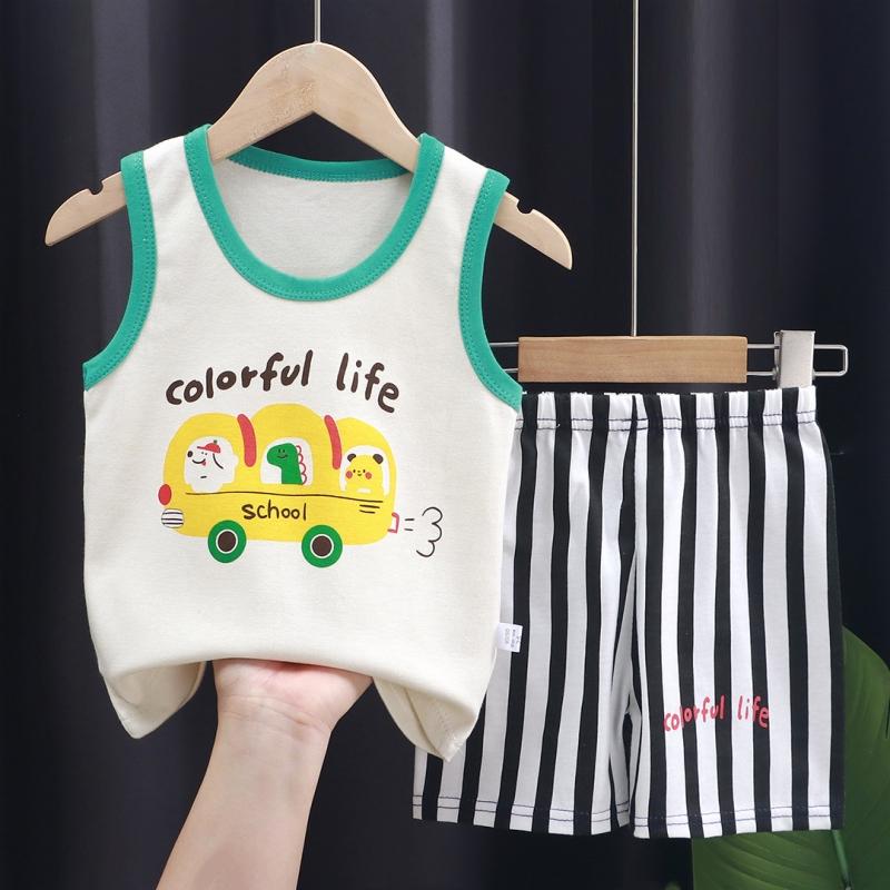 2pcs/set Children Sets Kids Cartoon Vest Suit Summer Sleeveless Tank Tops + Shorts Set Toddler Baby Boys Girls Outfits Clothes