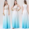 Halloween Costume Women Gradient Blue White Greek Goddess Dress Egyptian Inspired Cosplay Gown