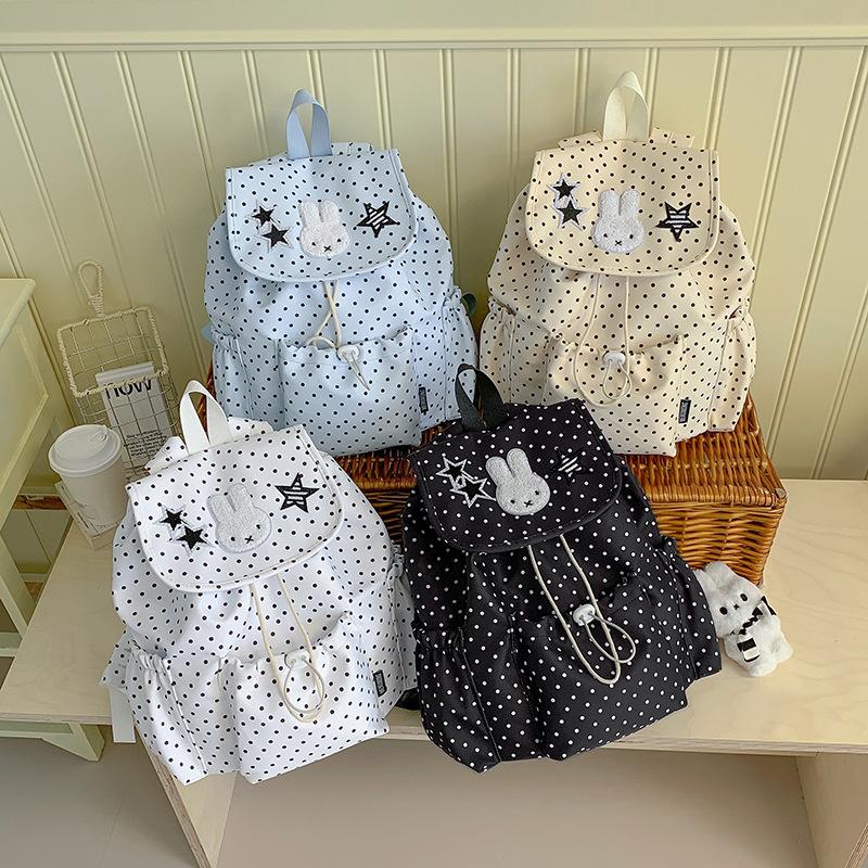 Schoolbag spring and summer backpack Korean version cartoon Korean backpack female drawstring design cute polka dot casual versatile student schoolbag