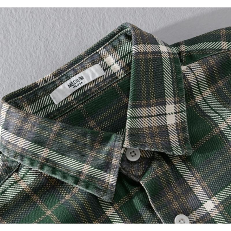 Japanese Style Long Sleeve Plaid Shirt Men Spring Fall Daily Men's Casual Shirt Pocket Turn-down Collar 100Cotton Button Shirt