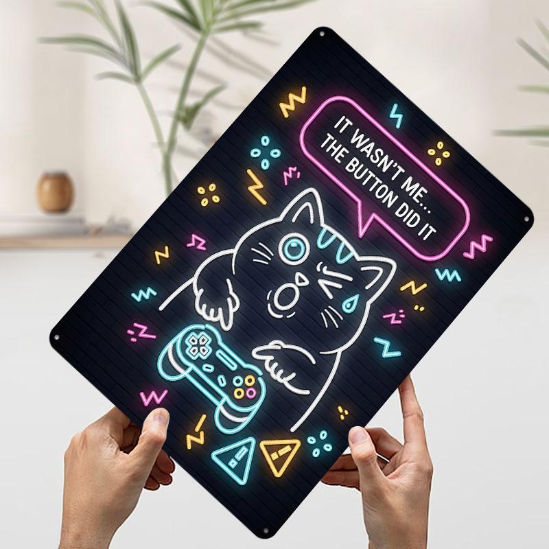 

Gamer Cat Neon Sign Printed Poster Customized Wall Art Retro Vintage Metal Tin Signs for Decoration Garage Decorations Man Cave 7.9x11.8In(20x30cm)