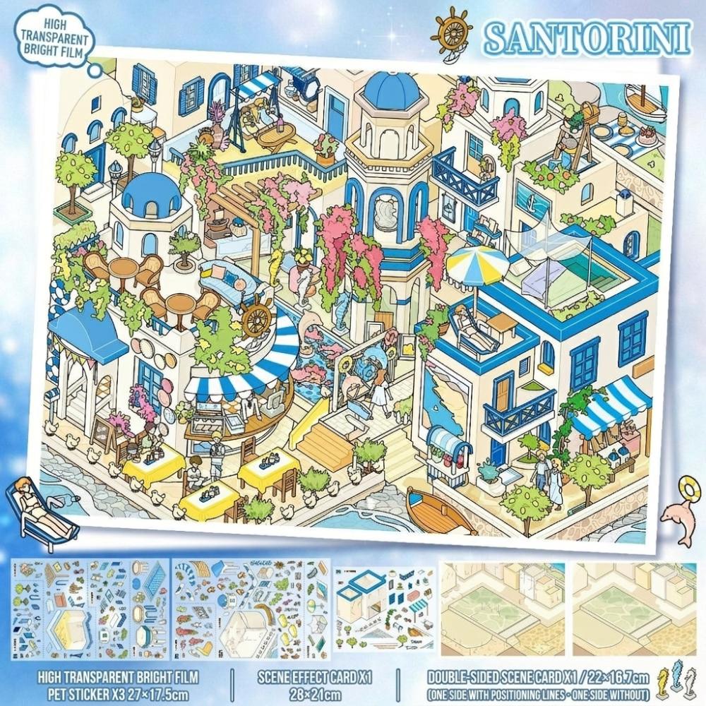 PET Miniature Landscapes Stickers Collection 3D Miniature Scene Collage  Decompress B