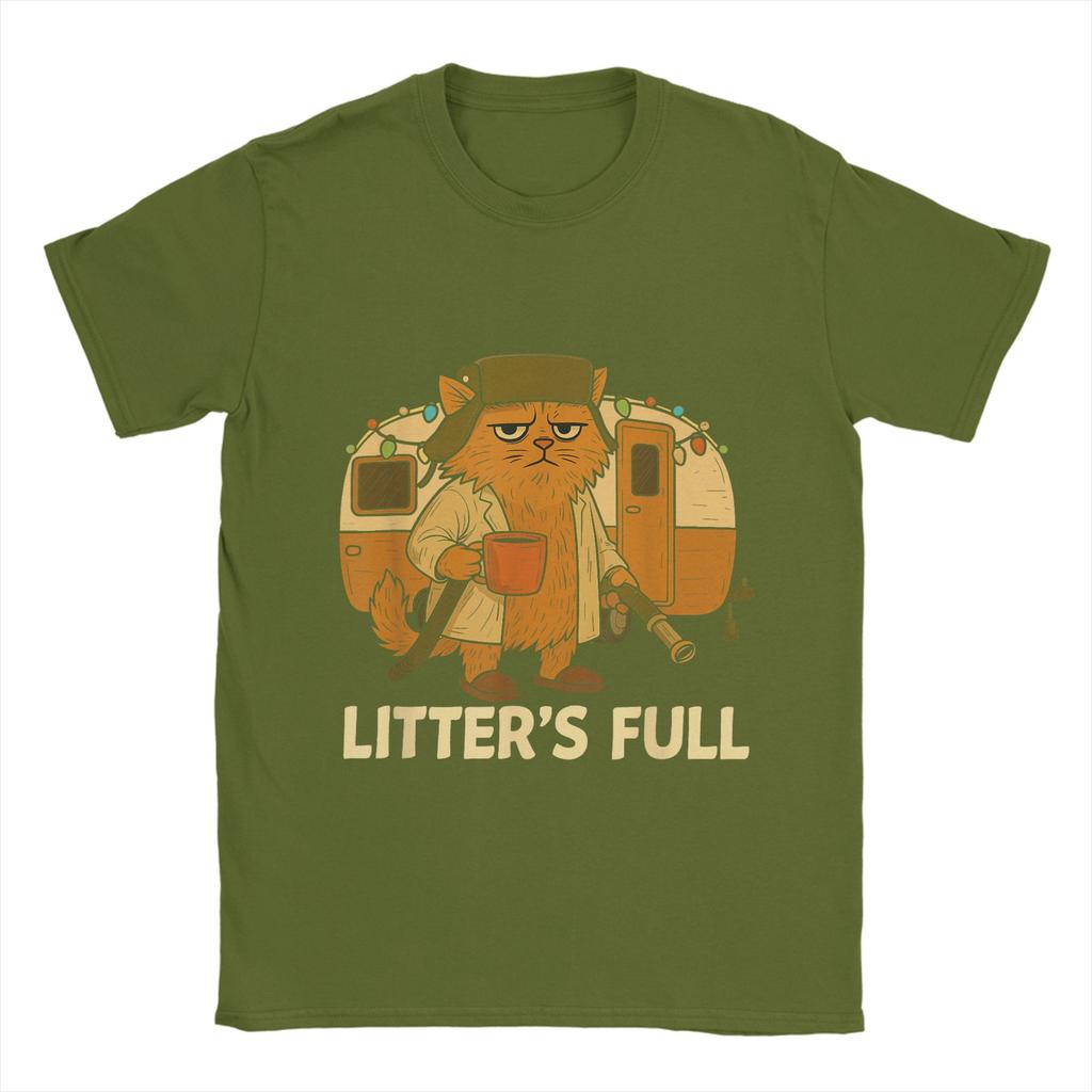 Men T-Shirts Funny Litters Full Cat Vintage 100% Cotton Tee Shirt Short Sleeve T Shirt Crewneck Tops Plus Size