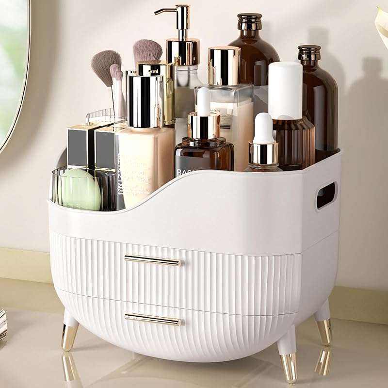 Makeup Organizer for Vanity, Large Capacity Skincare Cosmetic Organizer Countertop with 2 Drawers, Cosmetic Display Cases Makeup Storage Box for