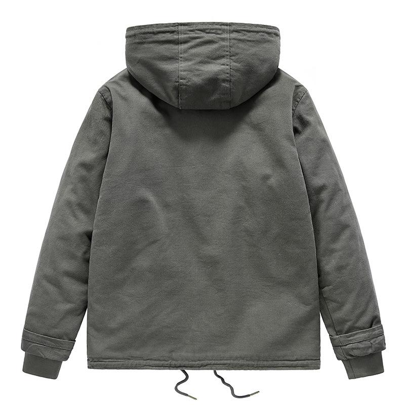 Lambswool Hooded Fleece-Lined Coat, Warm Outdoor Casual Plus Size Cotton Jacket