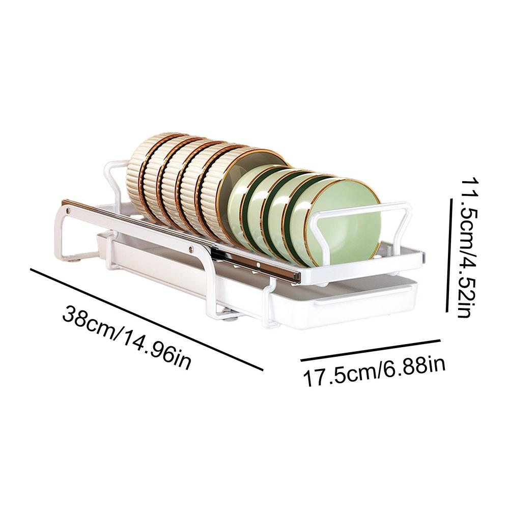 Sliding Dish Rack Kitchenware Storage Shelf Kitchen Dish Drying Rack Cabinets Organizer with Chopstick Barrel Storage Basket