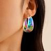AB Color Wide C-Type Drop Earrings for Women Korean Exquisite Acrylic Resin Transparent Colorful Geometric Zircon Girl Gift