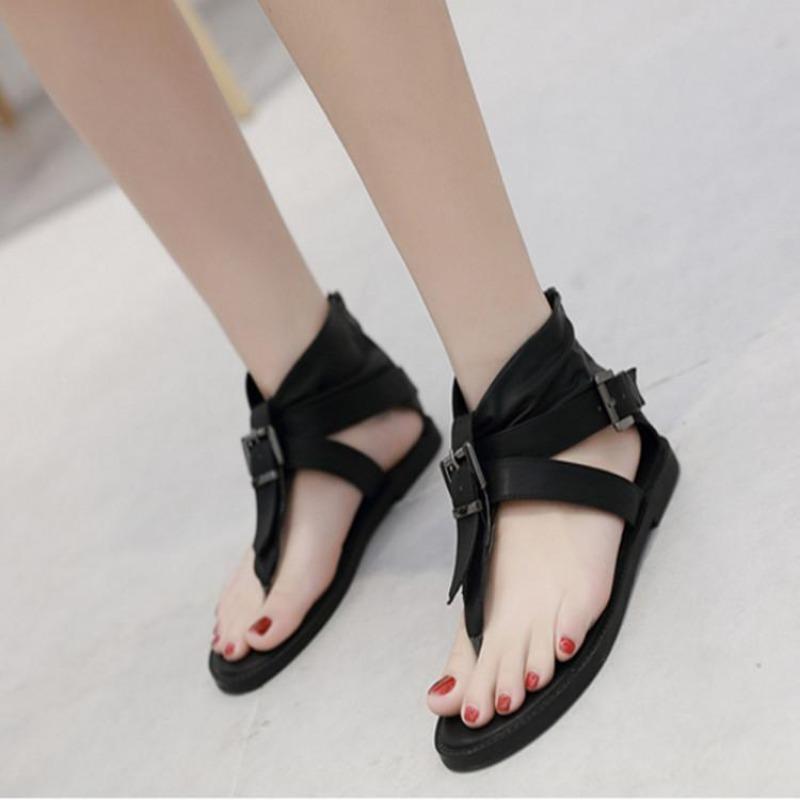 Fashion 2025 Punk Fashion Thong Sandals Flat Plus Size Beach Sandals Belt Buckle Gothic Summer Sandals Wide Heels Women