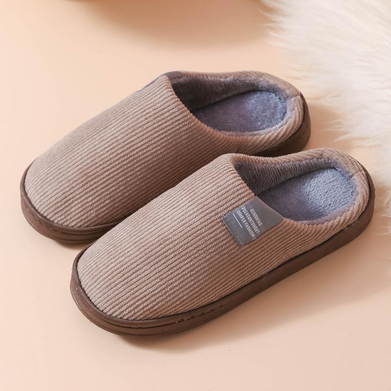 Pantoufles classiques en coton avec étiquette en tissu, Semelle soufflée à l'air, Pantoufles en coton antidérapantes pour la maison pour hommes et femmes, Chaussures post-partum, Pantoufles en fourrure