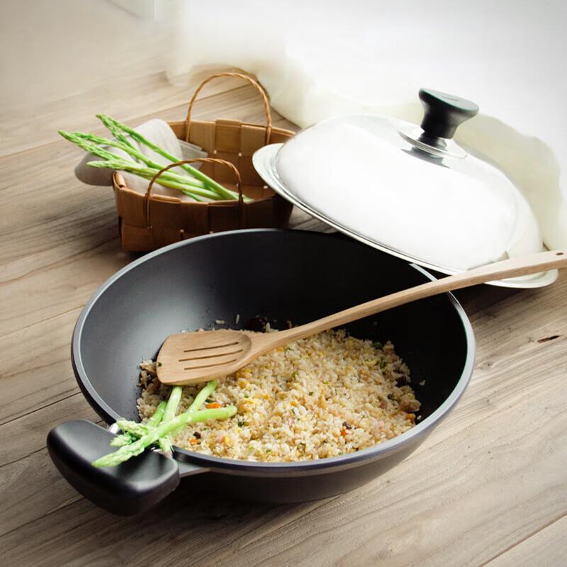 Oumeida 33cm Gusseisen Unbeschichtet Antihaft Wok