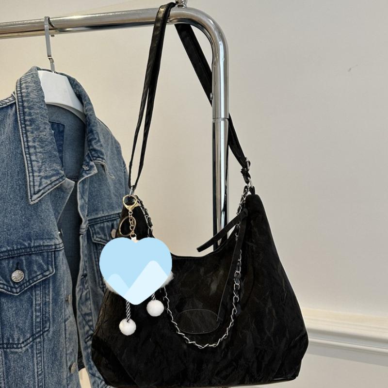 Casual Soft Large Capacity Tote Bag with Wide Strap Decorative Chain for Work Daily Shoulder Purse Use Commute Crossbody Bag