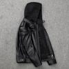 Men's First-layer Cowhide Leather Jacket with Removable Hood, Protective Gear and Pocket