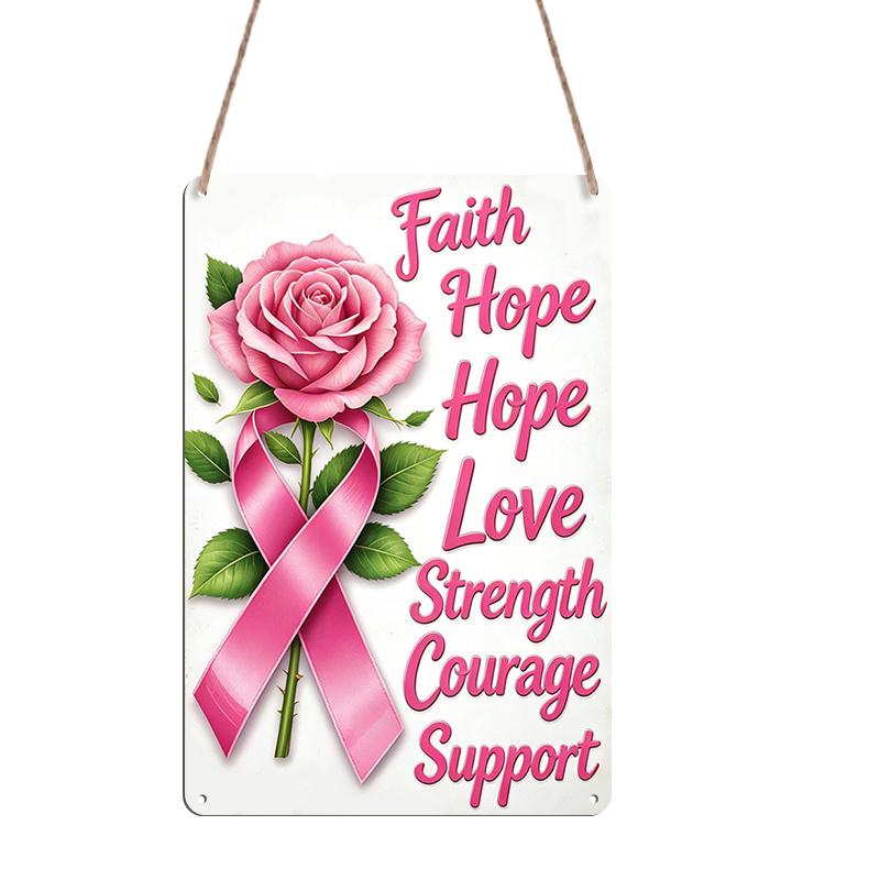 2D Flat, 1pc Breast Cancer Awareness Pink Floral Aluminum Decorative Sign & Plaque, Breast Cancer Awareness Month Decor, Community Women Service 20*30cm