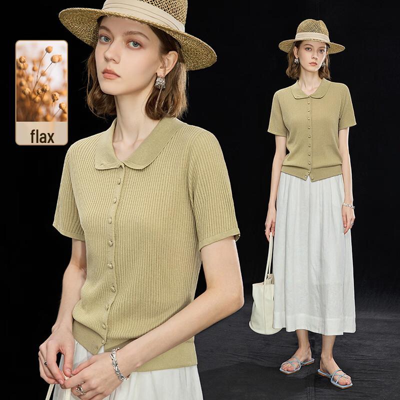 Wudao Tencel Linen Blend Striped Lapel Top M