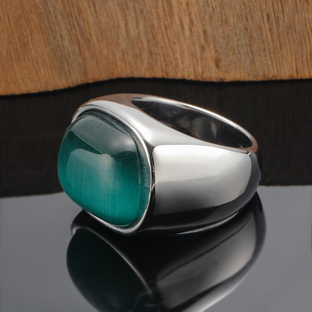2026 Jewelry, European and American Exaggerated Turquoise Pattern Three-dimensional Geometric Opal Index Finger Wide Version Ring