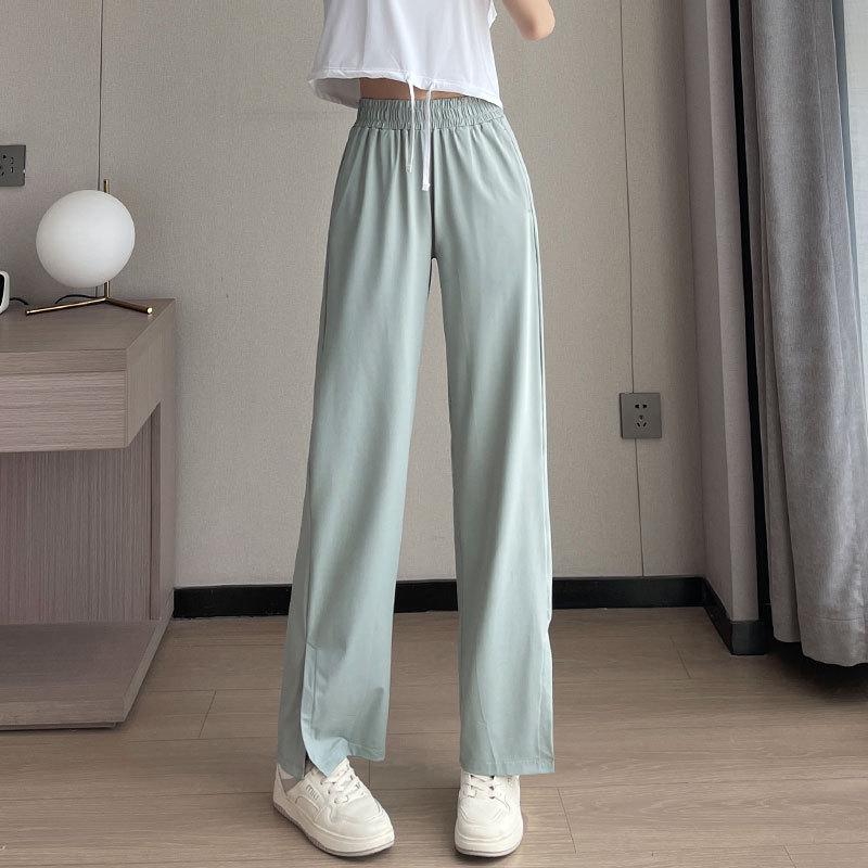 Women's Black Sun Protection Sportswear Set: Summer Quick-Dry Fitness Top & High-Waisted Wide-Leg Pants