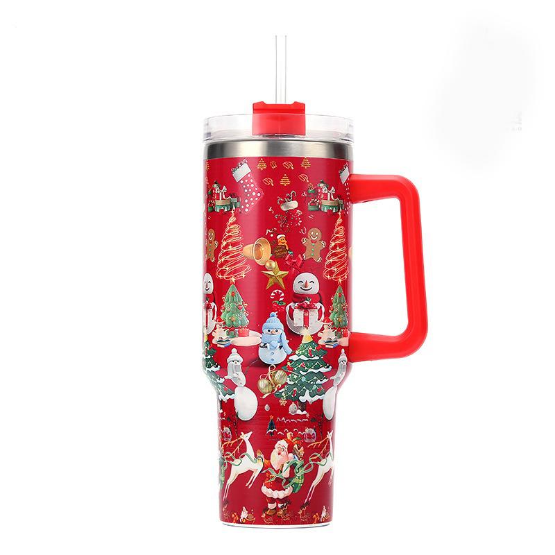 40oz Edelstahl Thermosflaschen mit Strohhalm Weihnachtsserie Isolierte Wasserflasche Hält Heiß Kalt Trinkbecher Tasse Weihnachtsgeschenk
