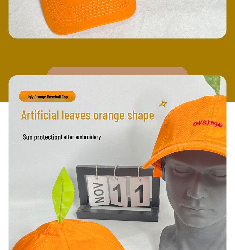 Unisex Designer Orange Duckbill Cap with Cute Letter Embroidery - Stylish Sun Hat for a Slimmer Look