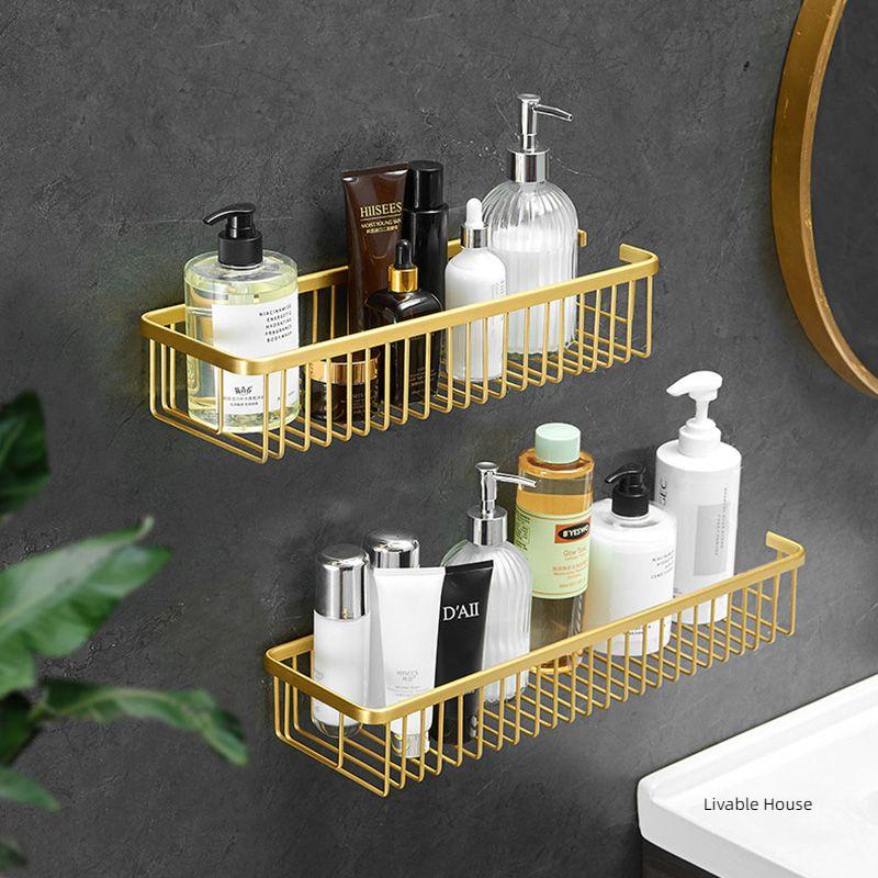 Wall Mounted Bathroom Shelf Shampoo Cosmetic Storage Rack Brushed Gold Storage Organizer Rack Soap Cosmetic Shelf Household Item