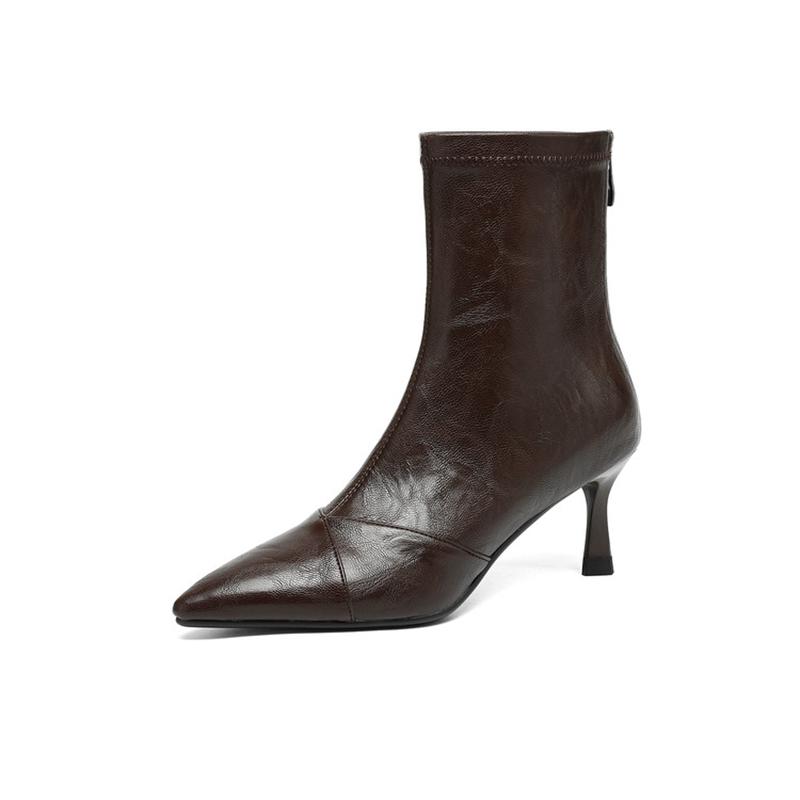 Fashion Women's new pointed retro high-heeled handmade oversized zipper and calf short boots fashion boots elastic boots