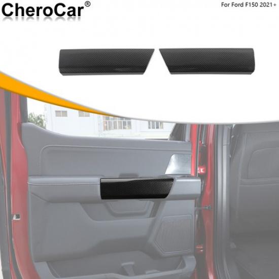 Black Carbon Fiber Rear Interior Door Handle Cover Decor Trim For Ford F150 21+