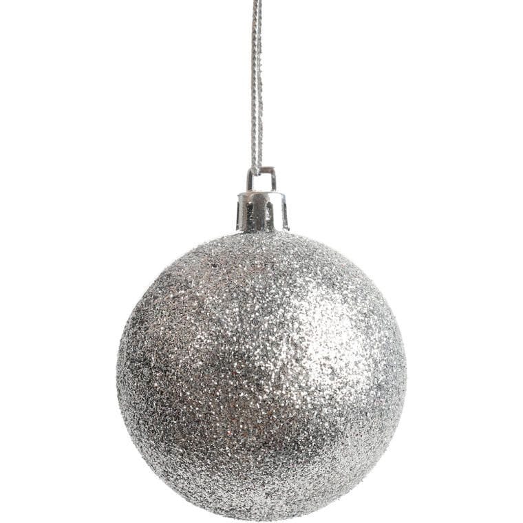 Set aus 6 Glitzer-Plastikkugeln 6 CM Silber
