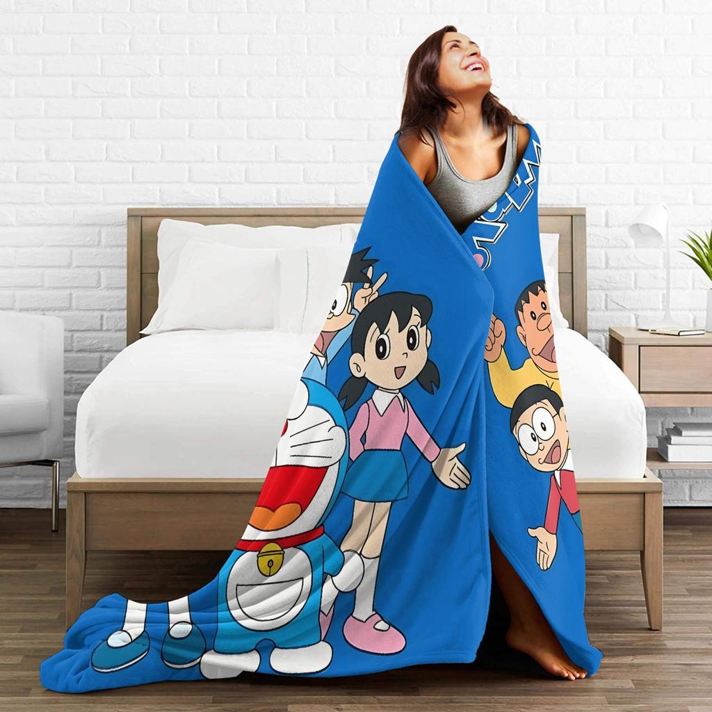 Doraemons Friends Throw Blanket Future Robot Cat Pattern Warm Soft Quality For Boys & Girls Winter Use Fits Couch Chair Sofa Bed