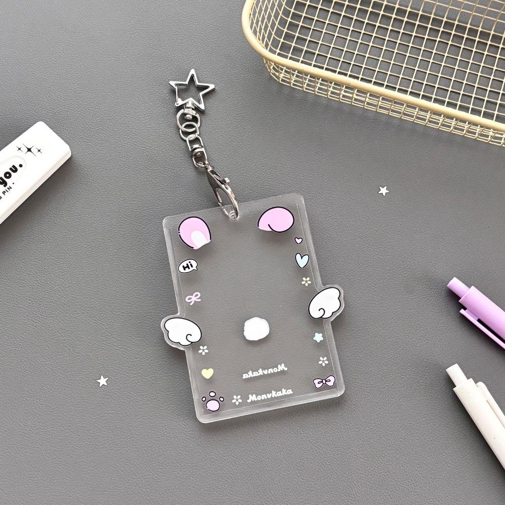 Cartoon Korean Photocard Holder with Keychain Photo Photocard Frame School Stationery