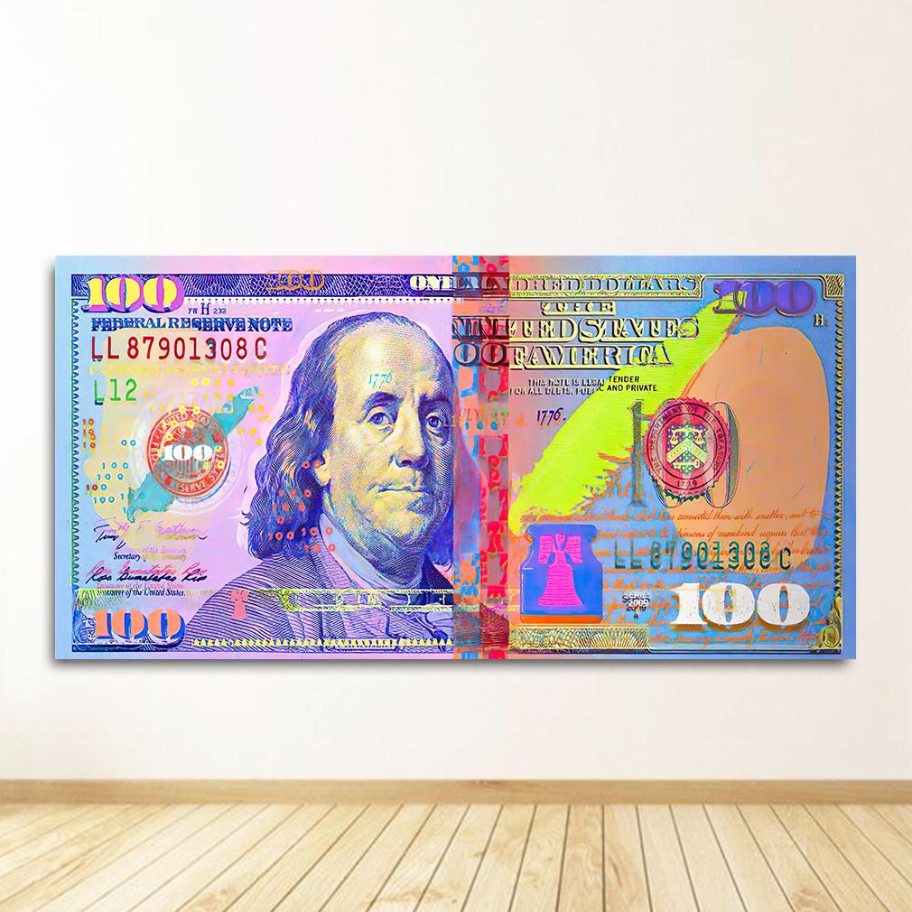 Wall Art Gold Modern Popular Colorful Hundred Money Canvas Painting Quadro Street Abstract Poster Picture Home Decor