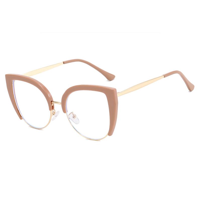 Cat Eye Half Frame Large Frame Flat Light Mirror Anti Blue Light New European & American Anti-Reflection Glasses Ins Retro Trend