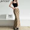 BITCED Summer Women's Solid-Color Slim-Fit Pencil Skirt Street Style High-Waisted Plaid Skirt