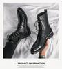 Herbst/Winter Übergröße Schnür-Stiefeletten - Europäische & Amerikanische Schwarze Motorrad-Denim & Business-Lederstiefel